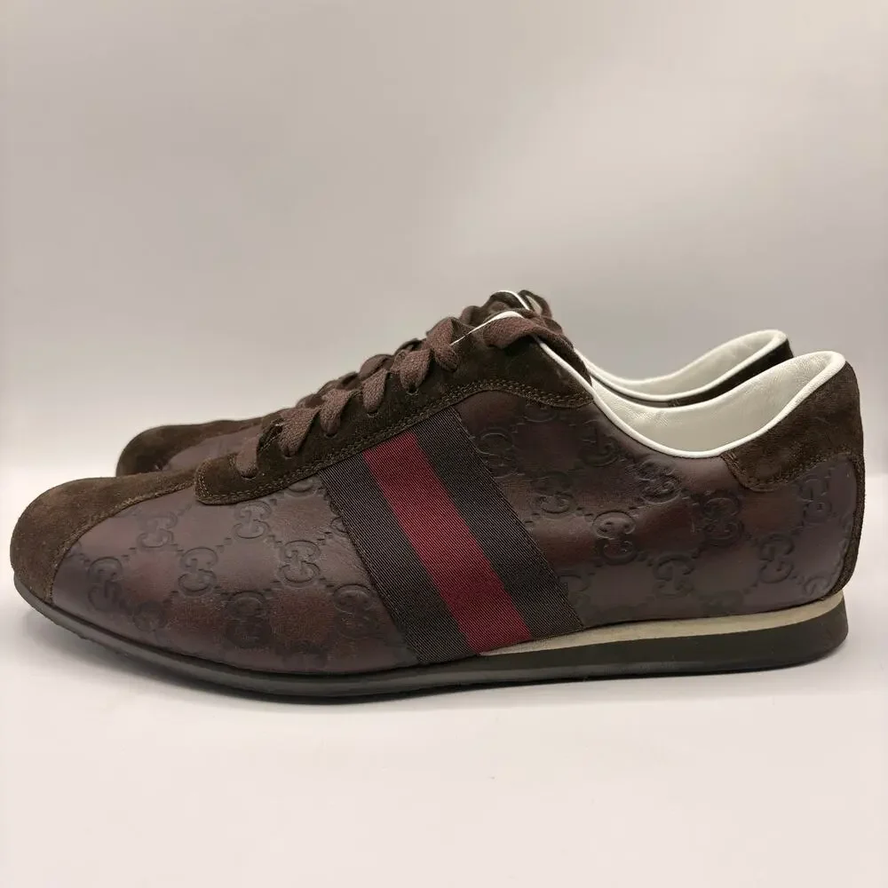 GUCCI Guccissima Monogram Leather Web Sneakers Oxblood Brown Sz 9.5G/US10 $1095 - Picture 2 of 12